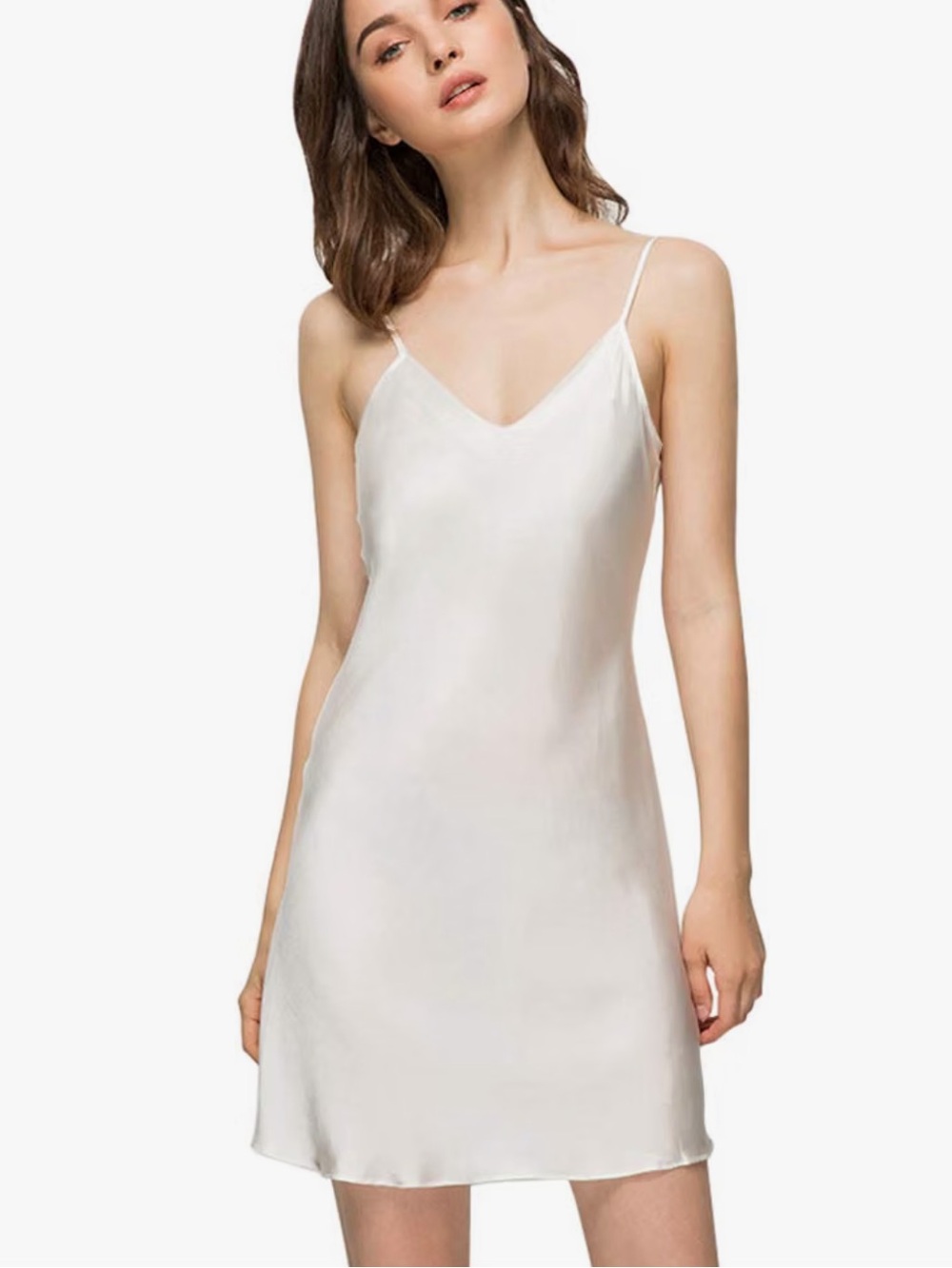 Silk-Feel White Slip Dress Camisole